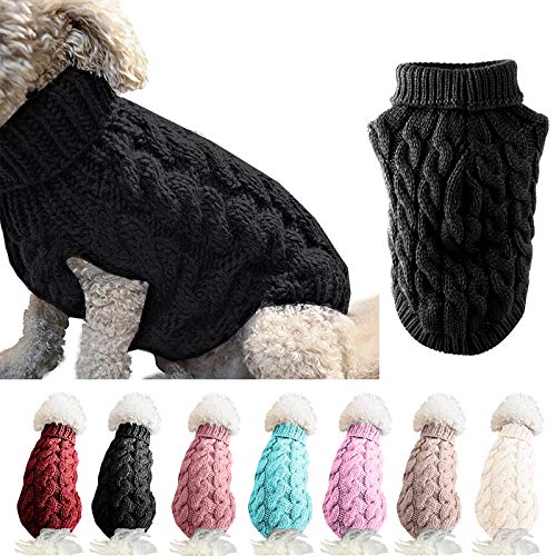 FAMKIT Hundepullover, Rollkragenpullover, modisch, warm, für den Außenbereich, nur für kleine oder mittelgroße Hunde, Größe L, Schwarz von FAMKIT