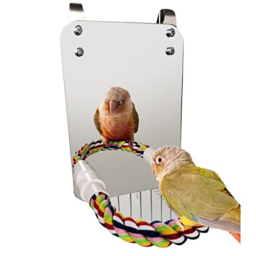 FAMKIT Vogelspiegel aus Acryl mit Seilstange Papageien Vogelspielzeug mit Sitzstange für Graupapageien Amazonen Sittiche Nymphensittich von FAMKIT