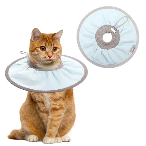Halskrause Katze,Einstellbarer Halskrause Katze Halsband,Weich Katz-e Wiederherstellung Halsband Kragen Cone,Katzenkragen für Katz-en Kleiner Hunde Nach Operationen und Verletzungen (Blau, M) von FANGCCC