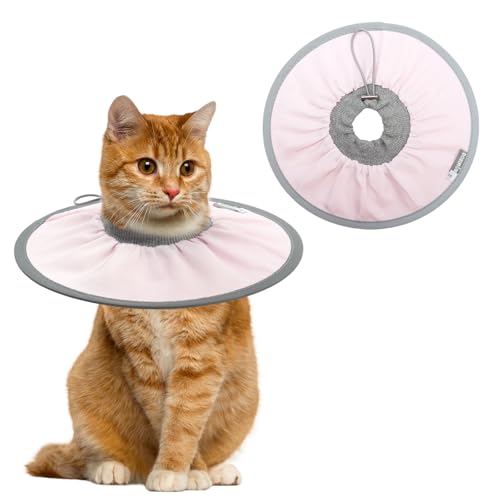Halskrause Katze,Einstellbarer Halskrause Katze Halsband,Weich Katz-e Wiederherstellung Halsband Kragen Cone,Katzenkragen für Katz-en Kleiner Hunde Nach Operationen und Verletzungen (Rosa, M) von FANGCCC