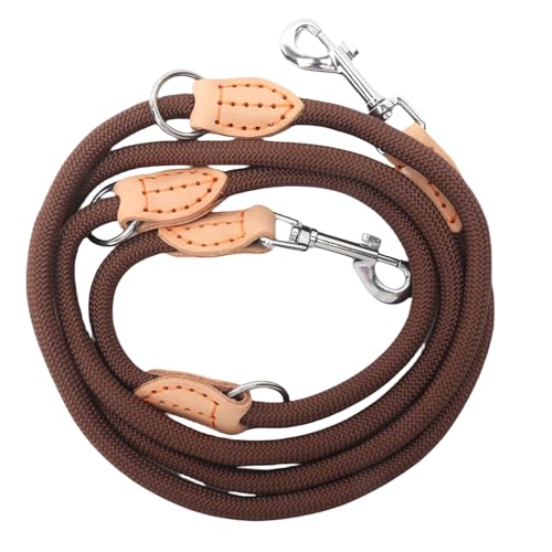 Hundeleine für Mittelgroße & Große Hunde, Multifunktionsleine Führleine für Hunde 2.1m Verstellbare mit 2 Karabiner, Robuste Nylon Dog Leash, Schleppleine Doppelleine für 2hunde (Braun, 1cm x 2.1m) von FANGCCC