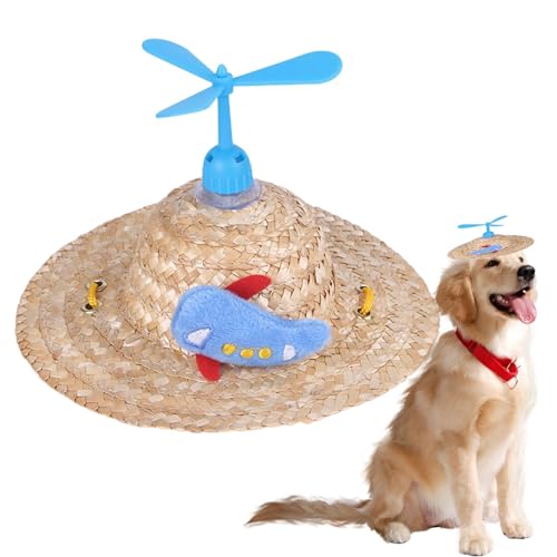 FANGZ Haustier-Strohhut, Hunde-Propellerhut,Gewebte Strohkappen mit Propellern | Sonnenhut für Welpen, Verstellbarer Sombrero-Hut für kleine Hunde, mexikanische -Foto-Requisite für den Sommer im von FANGZ
