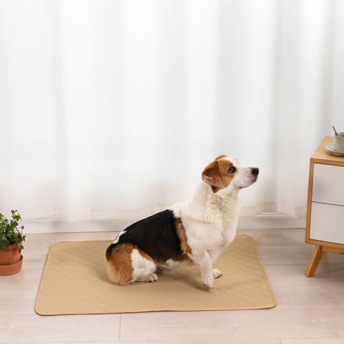 FANSU 2 Stück Welpen Unterlagen, Wiederverwendbare PIPI Matten für Hunde, Einfarbig inkontinenzunterlage Waschbar, Welpenunterlage für Hunde, Meerschweinchen, Katzen (50x70cm,Khaki) von FANSU