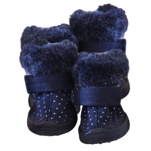 FANSU 4 Stück Hundeschuhe Pfotenschutz Hunde, Schuhe Laufen Hundeschuhe, Winter Schuhe für Hunde Schneestiefel Schuhe Hund für Kleine Mittlere Hunde (2,Marineblau) von FANSU