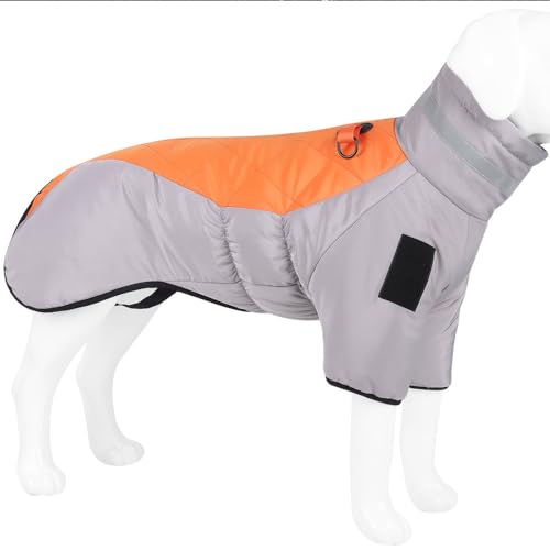 FANSU Grosse Hunde Hundemantel mit Ärmeln Hundemantel für Mittelgroßer Hunde Winter Hundemantel Warme Hundejacke Haustier Jacken Wattierte Kleidung (3XL,Orange Grau) von FANSU