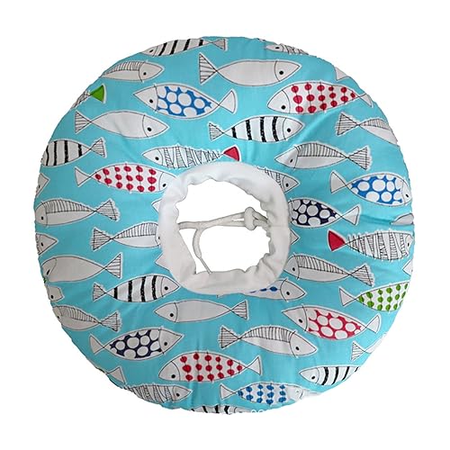 FANSU Halskrause Katze Weich, Soft Halskrausen für Katzen Atmungsaktives Schutzkragen Katze Einstellbarer Schützender Kragen (M,Blauer Fisch) von FANSU