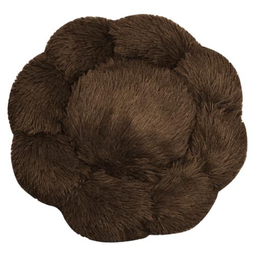 FANSU Hundebett Hundekissen Plüsch Blumen Weichem Hundesofa rutschfest Base Katzenbett Donut für Kleine Mittlere oder große Hunde (Curry dunkel,3XL:90CM) von FANSU