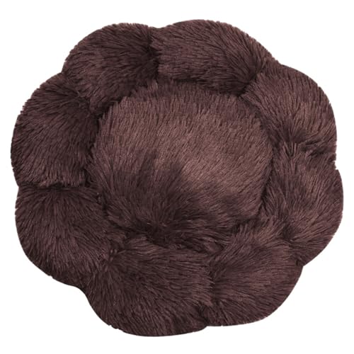 FANSU Hundebett Hundekissen Plüsch Blumen Weichem Hundesofa rutschfest Base Katzenbett Donut für Kleine Mittlere oder große Hunde (Dunkelbraun,3XL:90CM) von FANSU