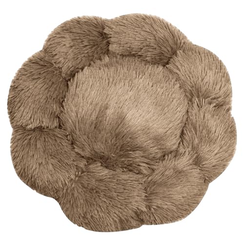 FANSU Hundebett Hundekissen Plüsch Blumen Weichem Hundesofa rutschfest Base Katzenbett Donut für Kleine Mittlere oder große Hunde (Helles Curry,M:50CM) von FANSU