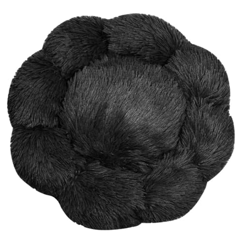 FANSU Hundebett Hundekissen Plüsch Blumen Weichem Hundesofa rutschfest Base Katzenbett Donut für Kleine Mittlere oder große Hunde (Schwarz,XL:70CM) von FANSU