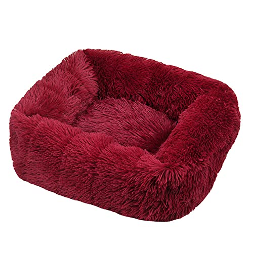 FANSU Hundebett Quadrat Hundekissen Plüsch weichem Hundesofa rutschfest Base Katzenbett Donut Größe und Farbe wählbar (L,Rotwein) von FANSU