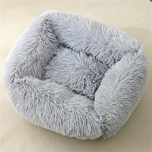 FANSU Hundebett Quadrat Hundekissen Plüsch weichem Hundesofa rutschfest Base Katzenbett Donut für Kleine Mittlere oder große Hunde (L,Hellgrau) von FANSU