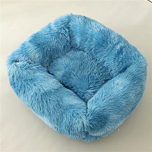 FANSU Hundebett Quadrat Hundekissen Plüsch weichem Hundesofa rutschfest Base Katzenbett Donut für Kleine Mittlere oder große Hunde (L,Tie-dye blau) von FANSU
