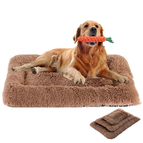 FANSU Hundebett Waschbar Katzenbett Flauschig Hundebetten Weiche Hunde Bett Beruhigende Haustierbett Abnehmbar und Waschbar für Kleine Mittlere Großer Hunde (110x80CM,Braun) von FANSU