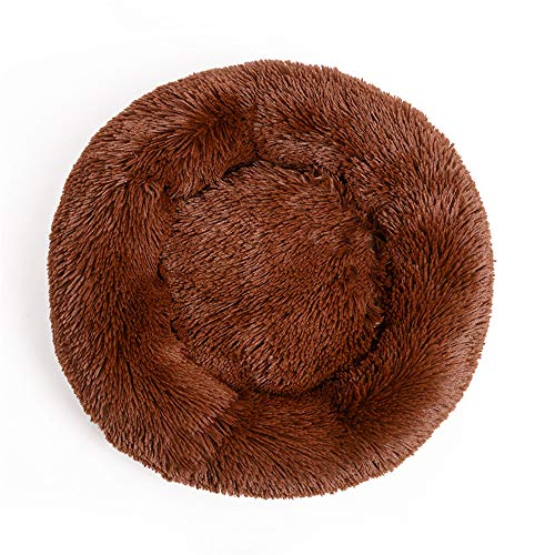 FANSU Hundebett rund Hundekissen Plüsch weichem Hundesofa rutschfest Base Katzenbett Donut Größe und Farbe wählbar (Braun,80CM) von FANSU