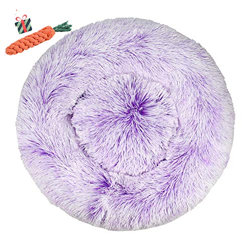 FANSU Hundebett rund Hundekissen Plüsch weichem Hundesofa rutschfest Base Katzenbett Donut Größe und Farbe wählbar (Farbverlauf lila,70CM) von FANSU