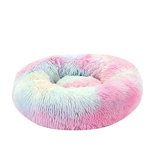 FANSU Hundebett rund Hundekissen Plüsch weichem Hundesofa rutschfest Base Katzenbett Donut Größe und Farbe wählbar (Regenbogenfarben,50CM) von FANSU