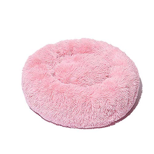 FANSU Hundebett rund Hundekissen Plüsch weichem Hundesofa rutschfest Base Katzenbett Donut Größe und Farbe wählbar (Rosa,70CM) von FANSU