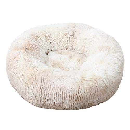 FANSU Hundebett rund Hundekissen Plüsch weichem Hundesofa rutschfest Base Katzenbett Donut Größe und Farbe wählbar (Tie-Dye braun,60CM) von FANSU