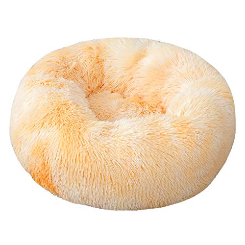 FANSU Hundebett rund Hundekissen Plüsch weichem Hundesofa rutschfest Base Katzenbett Donut Größe und Farbe wählbar (Tie-Dye gelb,60CM) von FANSU