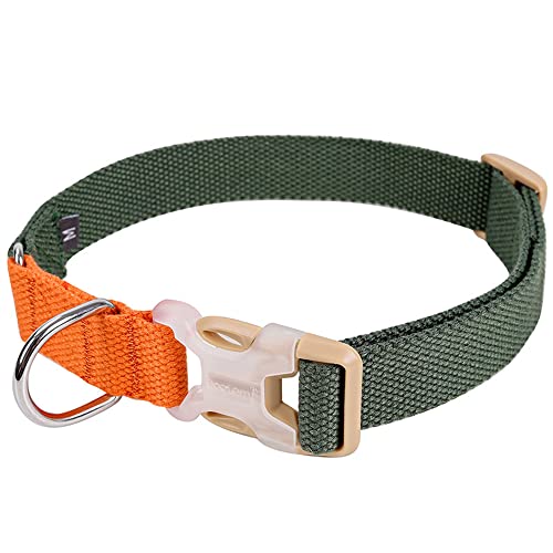 FANSU Hundehalsband Verstellbares, Weich & Komfort Atmungsaktives Nylon Hunde Halsband für Mädchen oder Jungen für Kleine Mittlere Große Hunde Welpen Katzen (grün orange,L) von FANSU