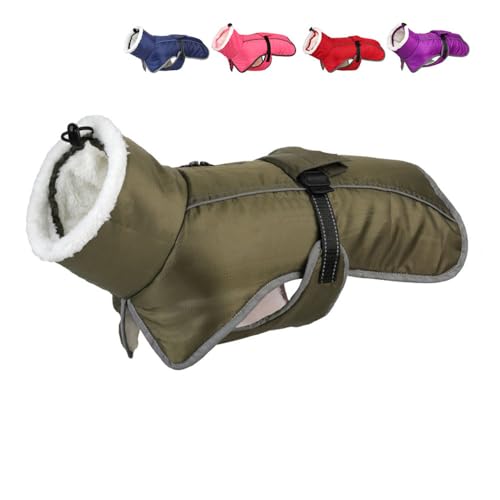 FANSU Hundemantel Für Kleine Hunde, Hundemantel Grosse Hunde, Lambswool Hundemantel Welpen Warme Hundejacke Winter Haustier Jacken Wattierte Kleidung (L,Armeegrün) von FANSU