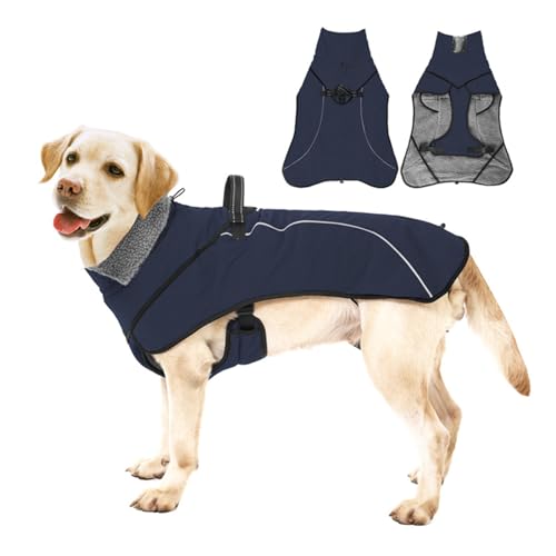 FANSU Hundemantel Winter Wasserdicht, Warme Hundejacke Wasserdic Herbst Haustier Jacken Mit Reflektierend für Mittlere Hunde Große Hunde (L,211 Marineblau) von FANSU