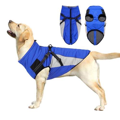 FANSU Hundemantel Winter Wasserdicht, Warme Hundejacke Wasserdic Herbst Haustier Jacken Mit Reflektierend für Mittlere Hunde Große Hunde (M,11 Schatz Blau) von FANSU