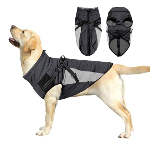 FANSU Hundemantel Winter Wasserdicht, Warme Hundejacke Wasserdic Herbst Haustier Jacken Mit Reflektierend für Mittlere Hunde Große Hunde (S,11 Dunkelgrau) von FANSU