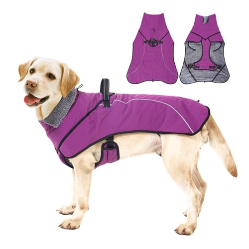 FANSU Hundemantel Winter Wasserdicht, Warme Hundejacke Wasserdic Herbst Haustier Jacken Mit Reflektierend für Mittlere Hunde Große Hunde (S,211 Lila) von FANSU