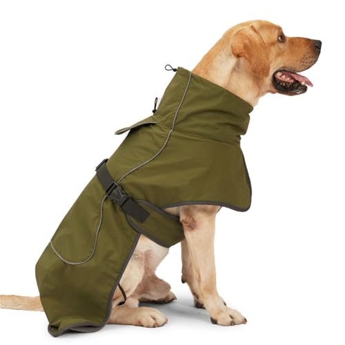 FANSU Hundemantel Winter Wasserdicht, Warme Hundejacke Wasserdic Herbst Haustier Jacken Mit Reflektierend für Mittlere Hunde Große Hunde (S,Army Green) von FANSU