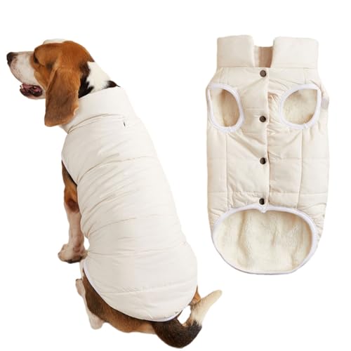 FANSU Hundemantel Winter Wasserdicht, Warme Hundejacke Wasserdicht Herbst Haustier Jacken Wattierte Kleidung für Kleine Hunde Mittlere Hunde Große Hunde (L,Weiß) von FANSU