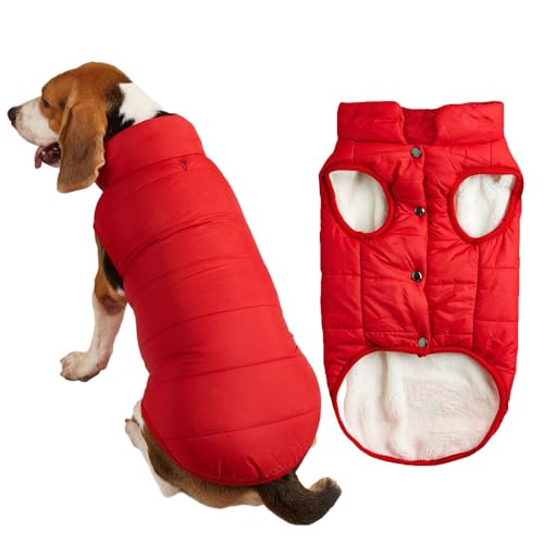 FANSU Hundemantel Winter Wasserdicht, Warme Hundejacke Wasserdicht Herbst Haustier Jacken Wattierte Kleidung für Kleine Hunde Mittlere Hunde Große Hunde (M,Rot) von FANSU