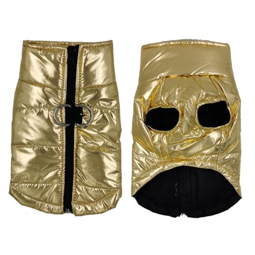 FANSU Hundemantel Winter Wasserdicht Hochglanzdesign, Warme Hundejacke Wasserdicht Herbst Haustier Jacken Wattierte Kleidung für Kleine Hunde Mittlere Hunde Große Hunde (M,Gold) von FANSU