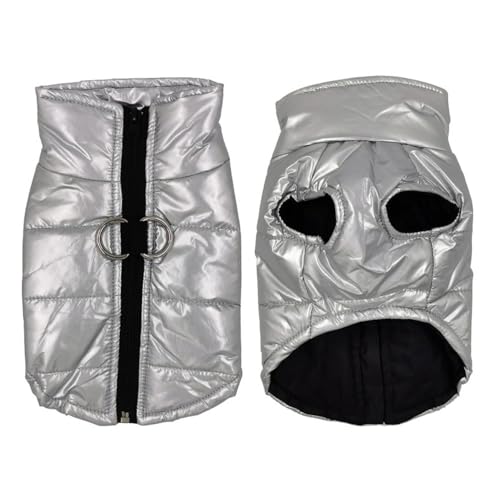 FANSU Hundemantel Winter Wasserdicht Hochglanzdesign, Warme Hundejacke Wasserdicht Herbst Haustier Jacken Wattierte Kleidung für Kleine Hunde Mittlere Hunde Große Hunde (XXL,Silber) von FANSU