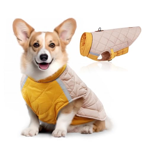 FANSU Hundemantel Winter Wasserdicht Reflektor, Warme Hundejacke Wasserdicht Herbst Haustier Jacken Wattierte Kleidung für Kleine Hunde Mittlere Hunde Große Hunde (2XL,Gelb) von FANSU