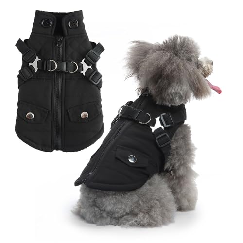 FANSU Hundemantel Winter Wasserdicht Warme Hundejacke Gezippt Herbst Haustier Jacken Wattierte Kleidung für Welpen Kleine Hunde (XL,B Schwarz) von FANSU