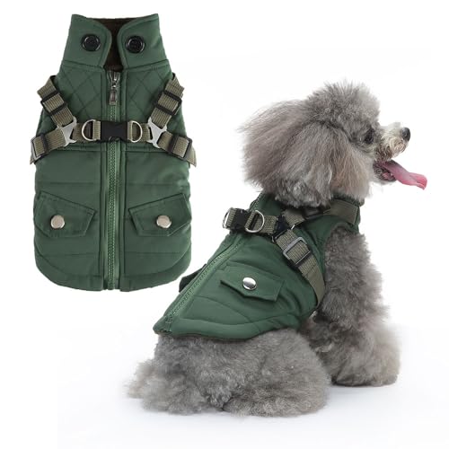 FANSU Hundemantel Winter Wasserdicht Warme Hundejacke Gezippt Herbst Haustier Jacken Wattierte Kleidung für Welpen Kleine Hunde (XXL,B Grün) von FANSU