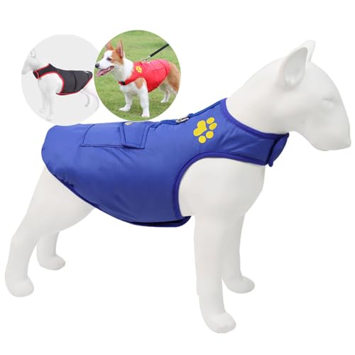 FANSU Hundemantel für Großer Hundem, Hundemantel Winter 2-30KG Klein Mittelgroßer Grosse Hunde Hundemantel Warme Hundejacke Haustier Jacken Wattierte Kleidung (M,Blau Schwarz) von FANSU