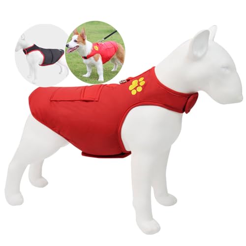 FANSU Hundemantel für Großer Hundem, Hundemantel Winter 2-30KG Klein Mittelgroßer Grosse Hunde Hundemantel Warme Hundejacke Haustier Jacken Wattierte Kleidung (S,Rot Schwarz) von FANSU