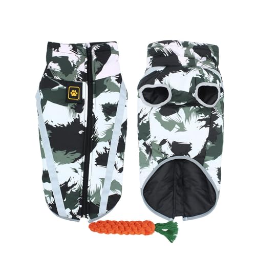 FANSU Hundemantel für Großer Hundem, Hundemantel Winter 6.5-37.5kg Klein Mittelgroßer Grosse Hunde Hundemantel Warme Hundejacke Haustier Jacken Wattierte Kleidung (5XL,Tarnfarbe Grün) von FANSU