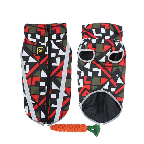 FANSU Hundemantel für Großer Hundem, Hundemantel Winter 6.5-37.5kg Klein Mittelgroßer Grosse Hunde Hundemantel Warme Hundejacke Haustier Jacken Wattierte Kleidung (XL,Geometrisch Rot) von FANSU