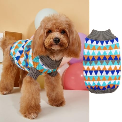 FANSU Hundepullover Kleine Hunde, Vintage-Preppy-Stil Hunde Pullover Waschbar Hundepulli Weich Strickpullover Elastisch Warmer Hunde Pullis, Strickpullover mit Beinen (Blau,S) von FANSU