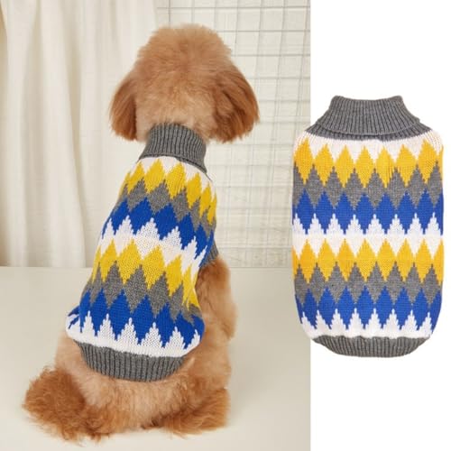 FANSU Hundepullover Kleine Hunde, Vintage-Preppy-Stil Hunde Pullover Waschbar Hundepulli Weich Strickpullover Elastisch Warmer Hunde Pullis, Strickpullover mit Beinen (Gelb,L) von FANSU