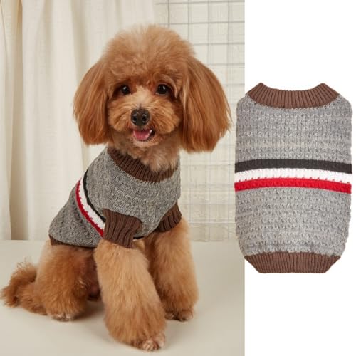 FANSU Hundepullover Kleine Hunde, Vintage-Preppy-Stil Hunde Pullover Waschbar Hundepulli Weich Strickpullover Elastisch Warmer Hunde Pullis, Strickpullover mit Beinen (Grau,L) von FANSU