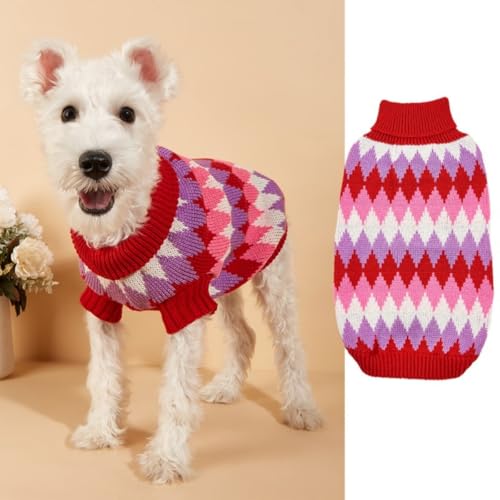 FANSU Hundepullover Kleine Hunde, Vintage-Preppy-Stil Hunde Pullover Waschbar Hundepulli Weich Strickpullover Elastisch Warmer Hunde Pullis, Strickpullover mit Beinen (Rot,S) von FANSU