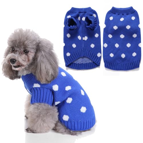 FANSU Hundepullover Kleine Hunde, Weihnachtstag Hunde Pullover Waschbar Hundepulli, Strick Pullover Hunde Shirt Elastisch Wärme Hunde Pullis, Strickpullover für Corgi Dackel (2XL,Blau) von FANSU