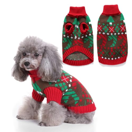 FANSU Hundepullover Kleine Hunde, Weihnachtstag Hunde Pullover Waschbar Hundepulli, Strick Pullover Hunde Shirt Elastisch Wärme Hunde Pullis, Strickpullover für Corgi Dackel (XL,Rotbraun) von FANSU