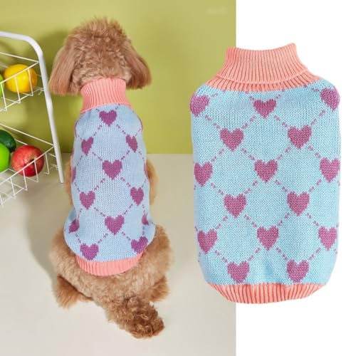FANSU Hundepullover Kleine Hunde Pullover Waschbar Hundepulli, Herz Kariert Weich Strickpullover Hunde Shirt Elastisch Warmer Hunde Pullis, Strickpullover mit Beinen (Blau,XS) von FANSU