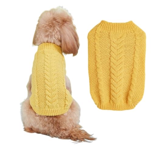 FANSU Hundepullover Twist Weaving, Weihnachtstag Hunde Pullover Waschbar Hundepulli, Strick Pullover Hunde Shirt Elastisch Wärme Hunde Pullis, Strickpullover für Corgi Dackel (XL,Gelb) von FANSU